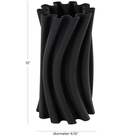 Black Abstract Curvy Ribbed Ceramic Vase